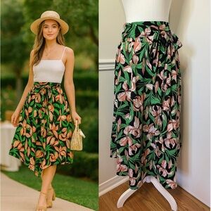 Oak + Fort Floral/Greenery A Line Skirt 0
